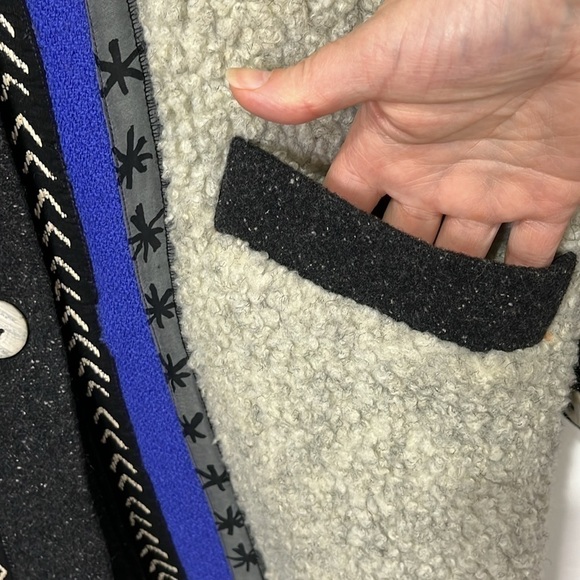 Canvasbacks Lutton & Horsfield Long Sherpa Wool Womens L Coat Jacket Black Gray - Picture 5 of 16